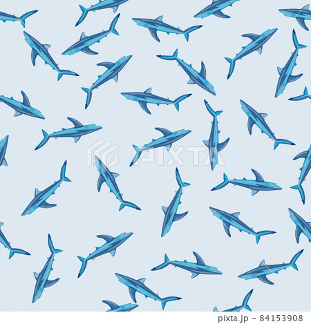 Seamless pattern Blue shark on light gray background. Blue textured of marine fish for any purpose. 84153908
