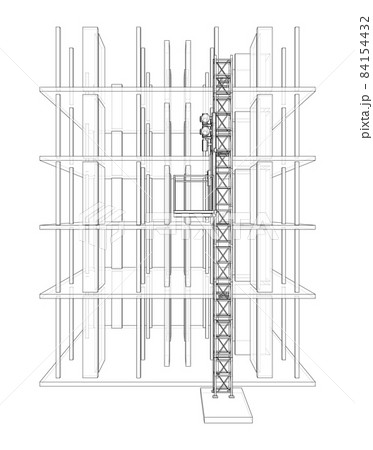 Building under construction with mast lifts Building under construction with mast lifts 84154432