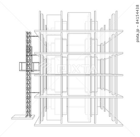 Building under construction with mast lifts Building under construction with mast lifts 84154438