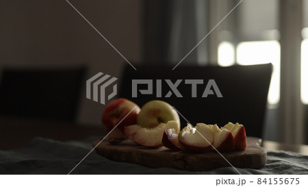 ripe nectarines on olive board in early morning ripe nectarines on olive board in early morning 84155675