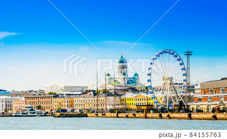 Panorama Of Embankment In Helsinki At Summer Sunset Evening, Sunrise Morning, Finland 84155763