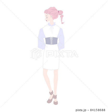 ポニーテールのおしゃれな女性のイラスト素材 84158688