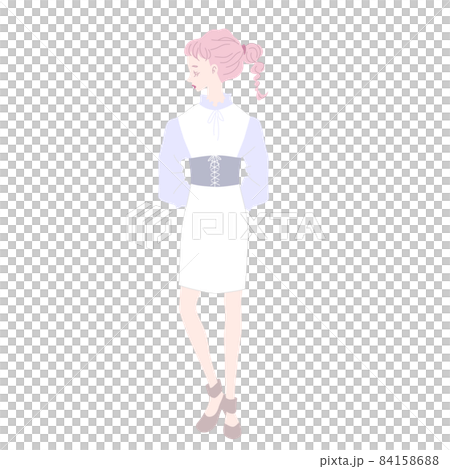 ポニーテールのおしゃれな女性のイラスト素材 84158688