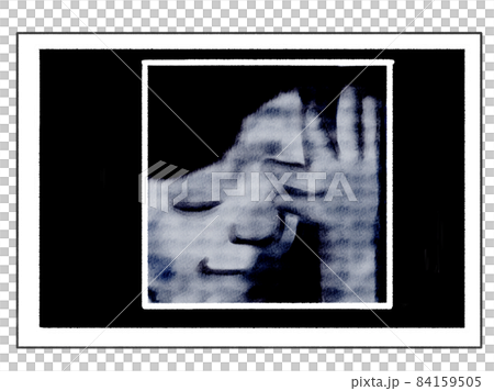 3D echo photograph style illustration of late pregnancy: smiling fetus raising its hand 3D echo photograph style illustration of late pregnancy: smiling fetus raising its hand 84159505