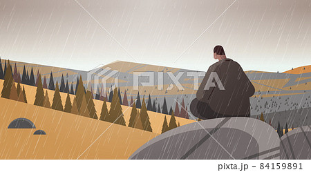 sad unhappy woman sitting on stone depressed person loneliness depressive disorder problem mental health diseases 84159891