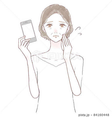 スマホを持つ 困っている中年女性のイラスト素材