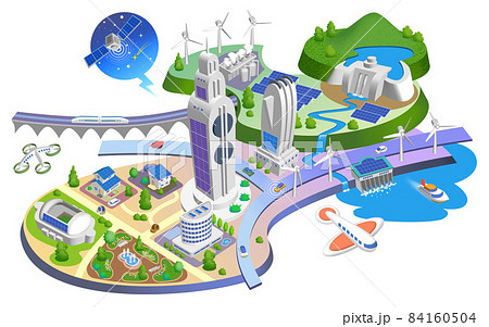 SDGs、カーボンニュートラルの未来都市イラスト バリエーションあり SDGs、カーボンニュートラルの未来都市イラスト バリエーションあり 84160504