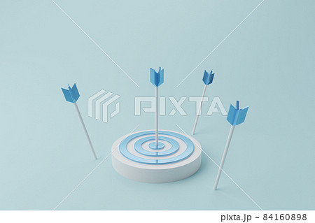 Dartboard and arrow on cyan background. Minimal design. 3d rendering illustration Dartboard and arrow on cyan background. Minimal design. 3d rendering illustration 84160898