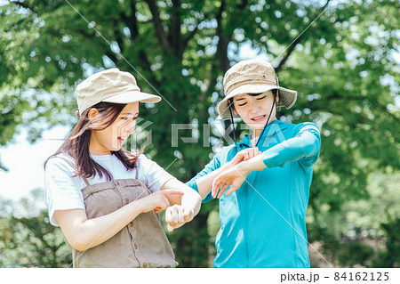 山で虫に刺される女性たち 山で虫に刺される女性たち 84162125