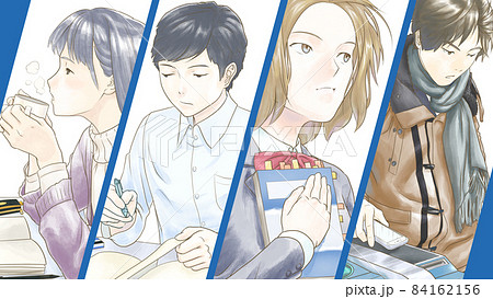 受験に向けた学生の仕草・生活_4人set_水彩塗り 84162156