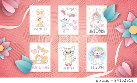 Set cute animal- idea for greeting card. 84162918