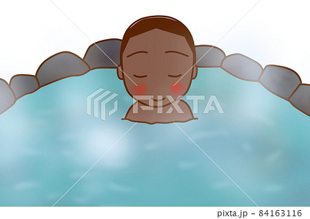 温泉に入って温まり、ほっこりしているアフリカ系男性 温泉に入って温まり、ほっこりしているアフリカ系男性 84163116