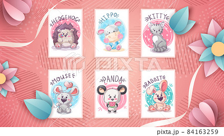 Set cute animal - idea for greeting card. 84163259