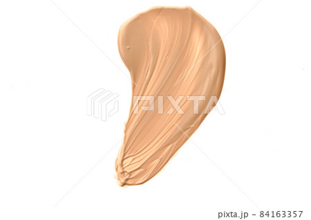Beige beauty cosmetic texture isolated on white background, smudged makeup emulsion cream smear or foundation smudge, crushed cosmetics product and paint strokes 84163357