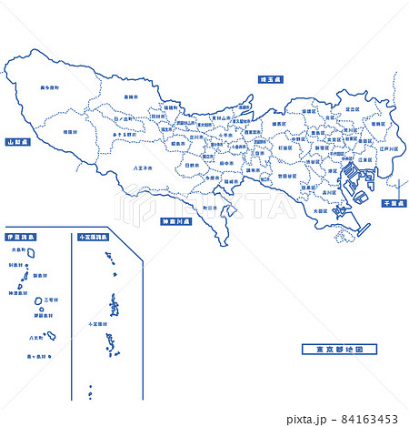 東京都地図 シンプル白地図 市区町村