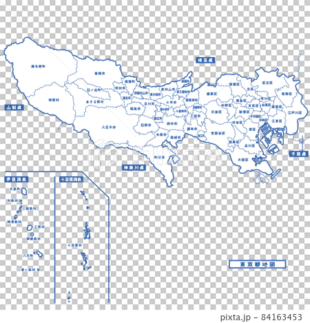 東京都地図 シンプル白地図 市区町村 84163453