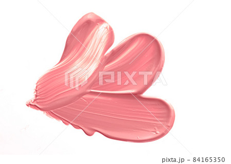 Coral beauty cosmetic texture isolated on white background, smudged makeup emulsion cream smear or foundation smudge, crushed cosmetics product and paint strokes 84165350