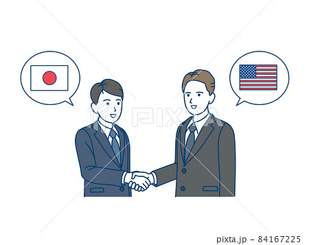 白人と握手をする日本のビジネスマン アメリカ人 外国人 渡米 来日 ビジネスのイラスト素材