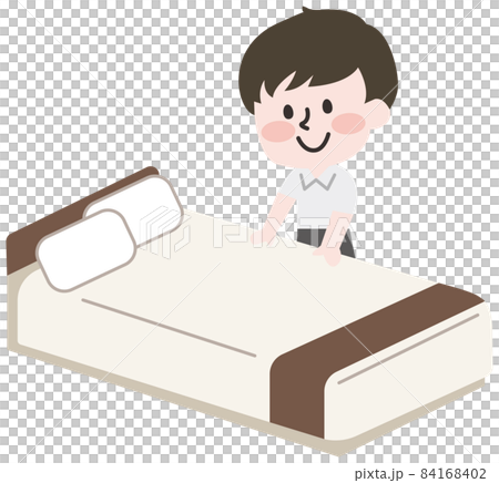 ベッドメイキングをする男性  84168402