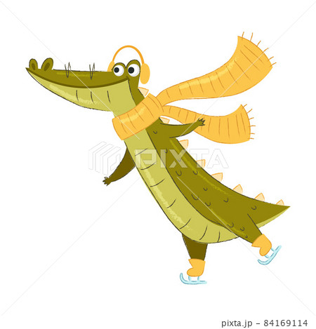 Cute Crocodile Character in Scarf and Earmuffs Ice Skating Vector Illustration Cute Crocodile Character in Scarf and Earmuffs Ice Skating Vector Illustration 84169114