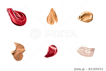 Set of art brush strokes or cosmetic makeup samples isolated on white background 84169452
