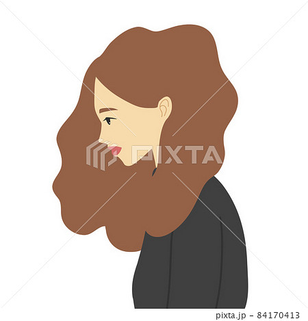 切ない表情の女性 横顔 フラットイラストのイラスト素材
