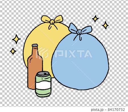 シンプルなタッチ　　ビンと缶とゴミの分別のイラストレーション 84170732