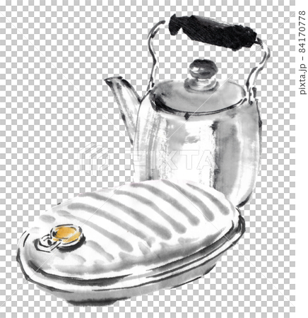 Kettle and hot water bottle drawn by ink painting technique 84170778