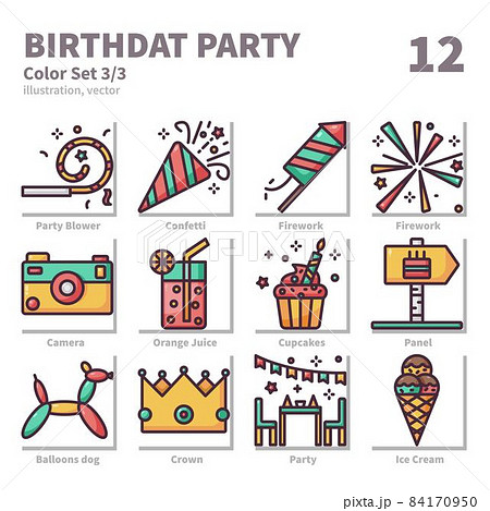 Happy brithday icons set, Filled Outline, vector and illustration set 3 Happy brithday icons set, Filled Outline, vector and illustration set 3 84170950