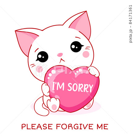 Apologize card. Sad little kitten with pinkのイラスト素材