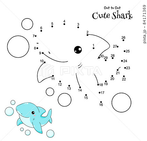 Connect The Dots and Draw Cute Shark. Dot to dot puzzle. Educational Game for Kids Connect The Dots and Draw Cute Shark. Dot to dot puzzle. Educational Game for Kids 84171369