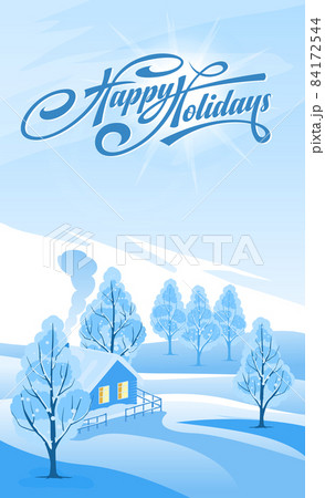 Winter landscape background with text Happy Holidays Winter landscape background with text Happy Holidays 84172544