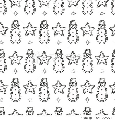 Snowmen seamless pattern. Ideal for Christmas packaging, for coloring Contour vector background. 84172551