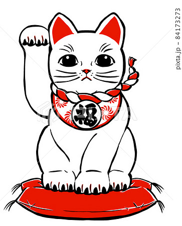 座布団に座って右前脚を挙げた無地の招き猫 筆描き・黒と赤 座布団に座って右前脚を挙げた無地の招き猫 筆描き・黒と赤 84173273