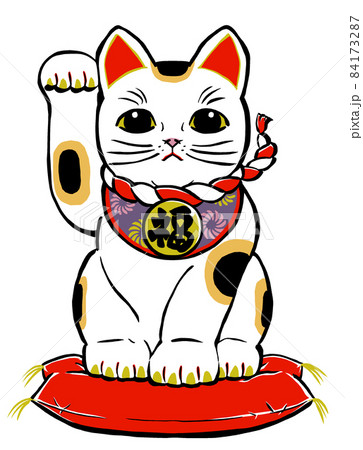 座布団に座って右前脚を挙げた三毛の招き猫 筆描き・マット塗り 座布団に座って右前脚を挙げた三毛の招き猫 筆描き・マット塗り 84173287