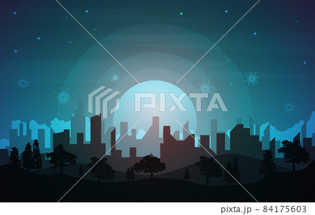 Beautiful Night City Building New Year Celebration Card Vector Illustration 84175603