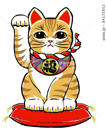 座布団に座って右前脚を挙げた茶トラの招き猫 筆描き・マット塗り 座布団に座って右前脚を挙げた茶トラの招き猫 筆描き・マット塗り 84175952