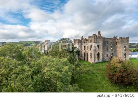 Aerial view of the historic town of Raphoe and the castle remains in County Donegal - Ireland 84176010