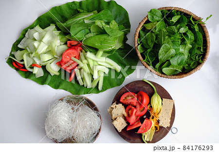 Vietnamese green vegetables hot pot, healthy eating that rich fiber, vitamin for vegetarian 84176293