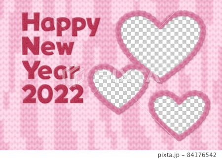 New Year's card knitting tiger stripe horizontal heart 3 peach 84176542