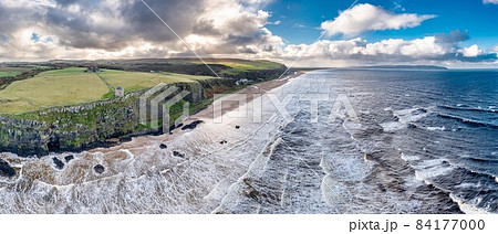 Aerial view of Downhill at the Mussenden Temple in County Londonderry in Northern Ireland Aerial view of Downhill at the Mussenden Temple in County Londonderry in Northern Ireland 84177000