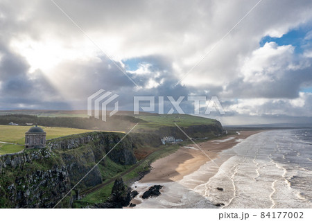 Aerial view of Downhill at the Mussenden Temple in County Londonderry in Northern Ireland Aerial view of Downhill at the Mussenden Temple in County Londonderry in Northern Ireland 84177002