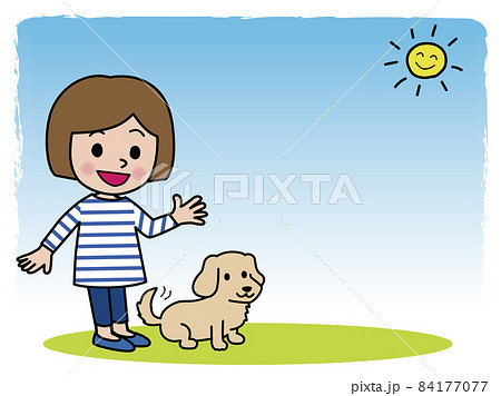 女の子とダックスフンド 84177077