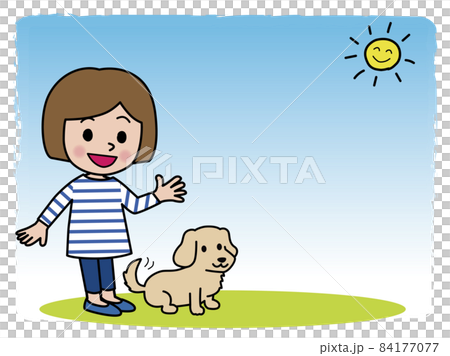 女の子とダックスフンド 84177077