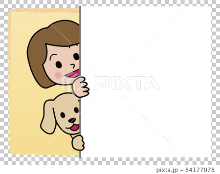 壁から顔を出す女の子とダックスフンド 84177078
