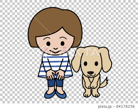 Girl bowing and dachshund 84178256