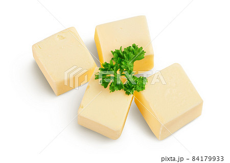 butter cubes isolated on white background with clipping path and full depth of field. Top view. Flat lay 84179933