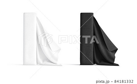 Blank black and white folded fabric roll mockup stand, isolated 84181332