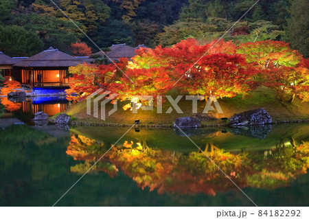 【香川県】栗林公園の秋の紅葉ライトアップ（掬月亭） 84182292