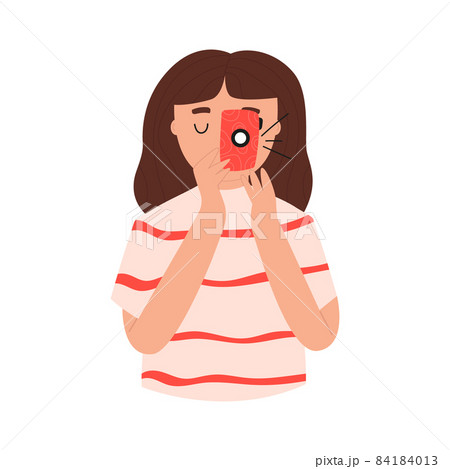 Vector illustartion of a young cute girl taking photo Vector illustartion of a young cute girl taking photo 84184013